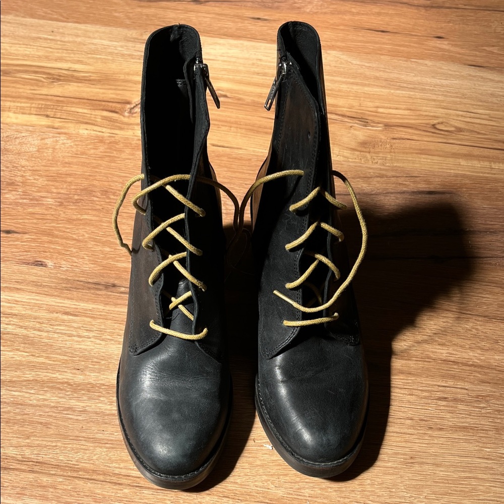 UGG black leather moto style boots, EUC, size 8